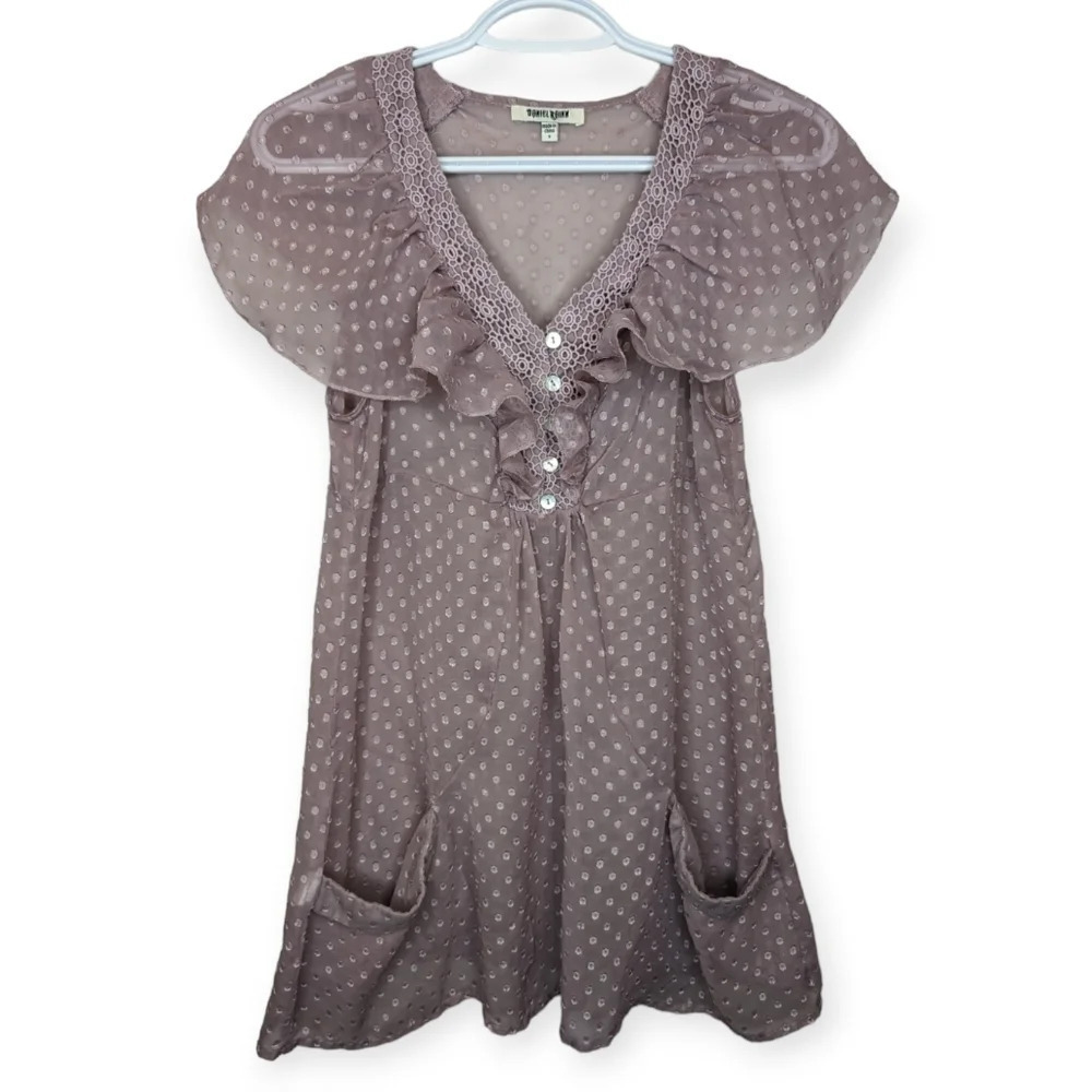 Vintage Daniel Rainn Y2K Purple Sheer Lace Butterfly Sleeve Women  Small